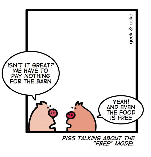 Pigs discussing the free model - From Geek and Poke